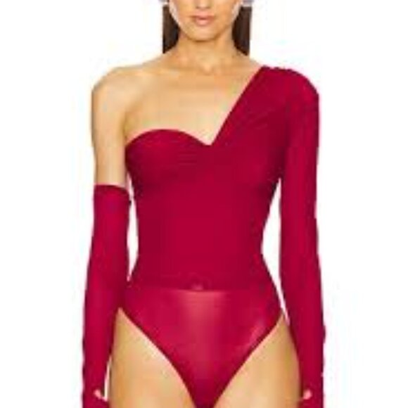 Michael Costello Tops - Michael Costello Red One-Shoulder Bodysuit